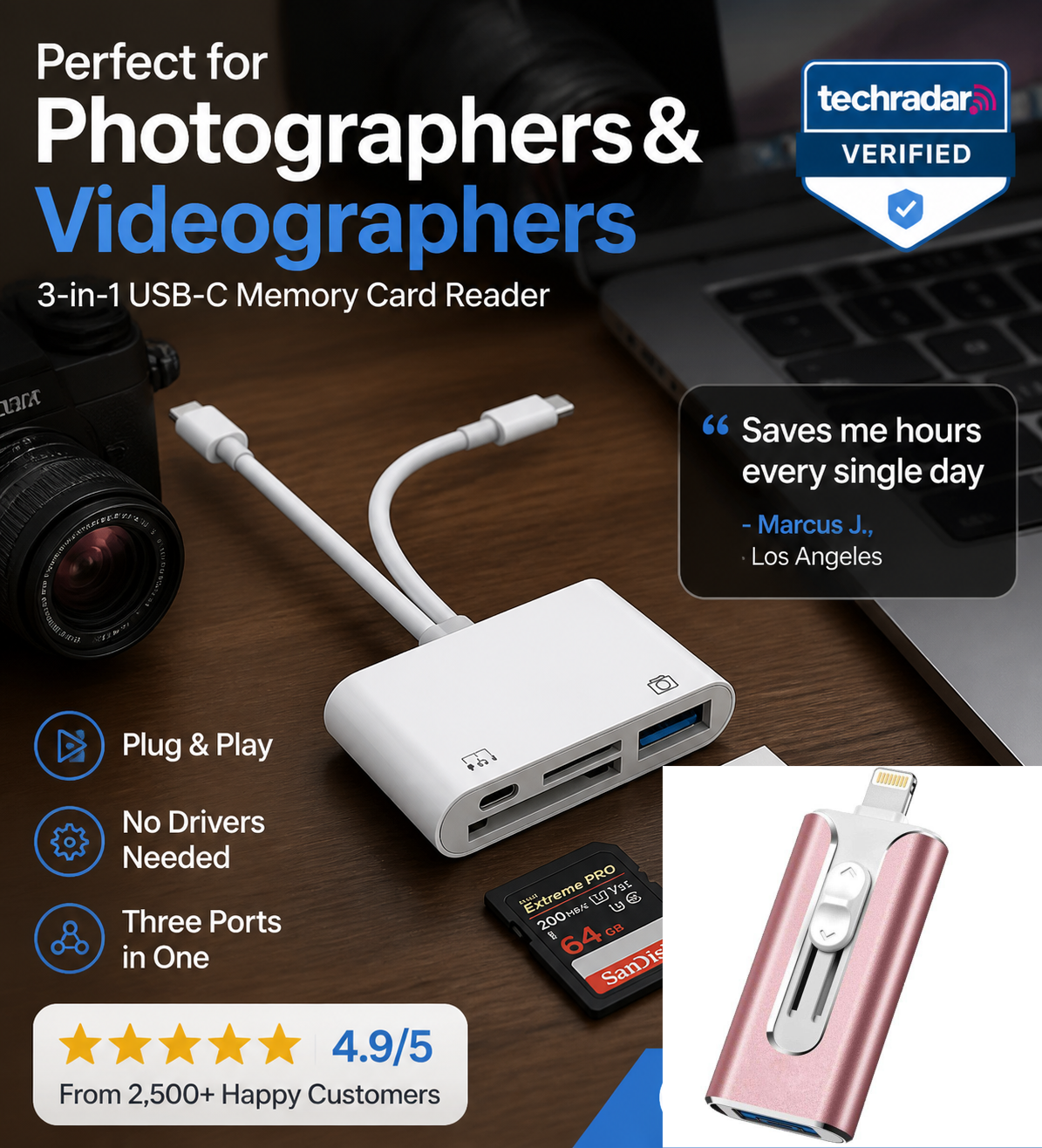 📢📢50% OFF !! ⏰ Read SD, microSD & CF cards – plug & play, fast transfer. 🔥📱