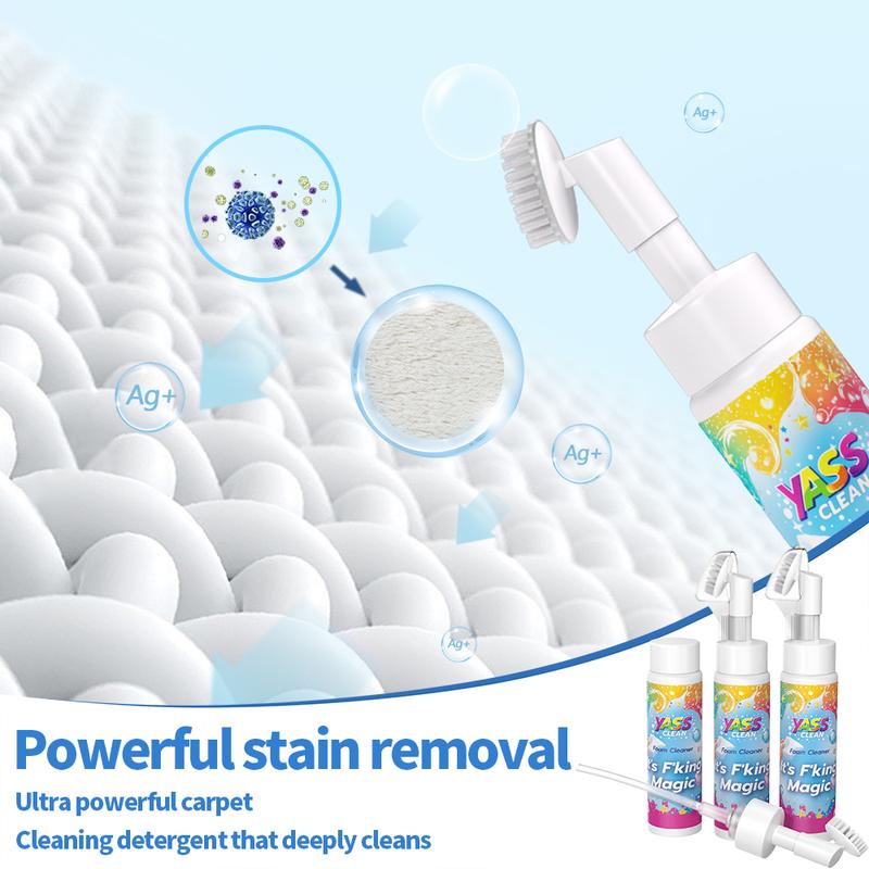 ⏳LAST DAY BUY 2 GET 1 FREE!!💖Yass Clean Magic Foam Cleaner for Carpets & Upholstery – Pet Stain & Odour Remover with Cleaning Brush🧼🪄