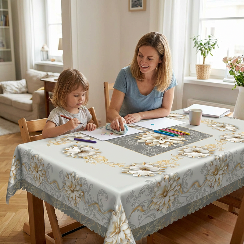 💮🍽️ Limited-Time 50% Off! Elegant Waterproof Embossed Floral Tablecloth – Oil-Resistant, Wrinkle-Free & Machine Washable