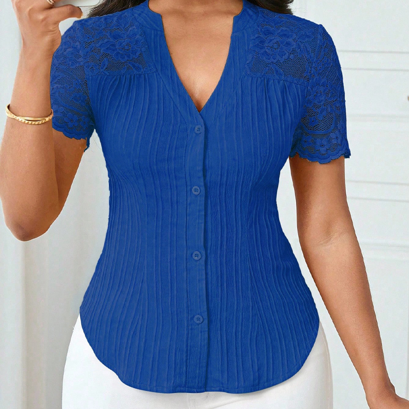 🌼LAST DAY SPECIAL - 60% OFF👚Women's V-Neck Lace Sleeve Button Down Summer Blouse