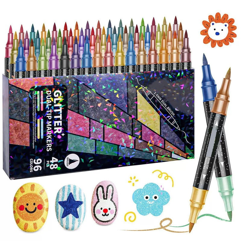 🥳2026 HOT SALE🥳💞50K+ SOLD! 🎨✨ Glitter Brush Markers – dual-tip design, shimmering ink makes cards & crafts sparkle. 💌💚