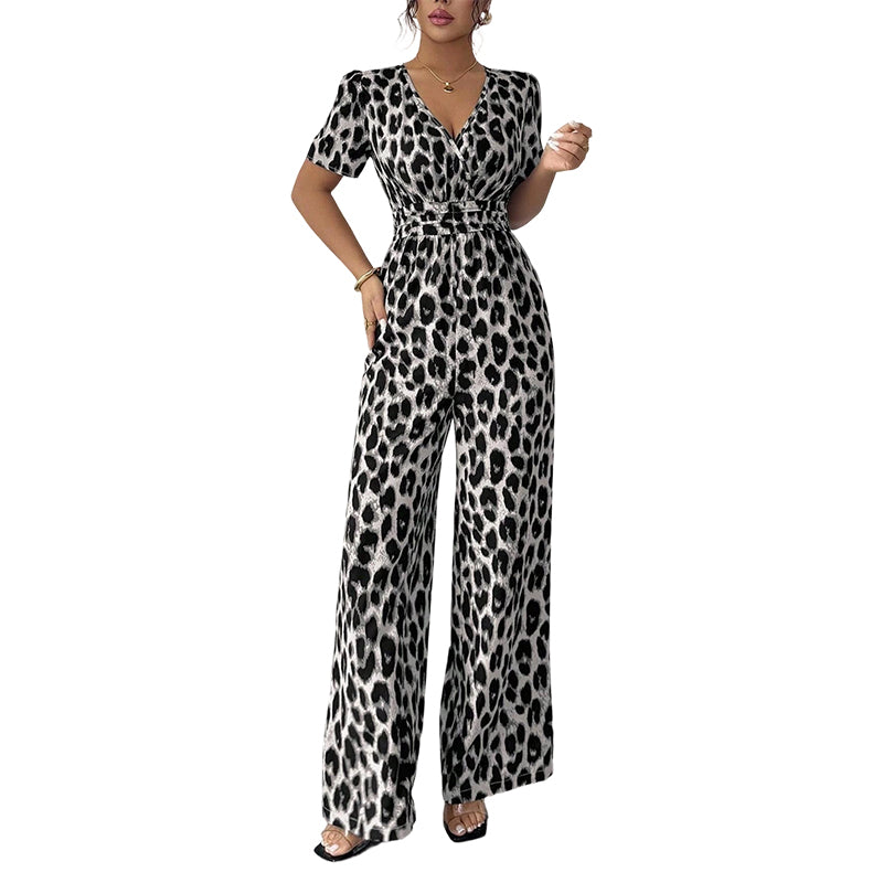 🎁New arrival 50% OFF💥Leopard Print V-Neck Wide-Leg Jumpsuit