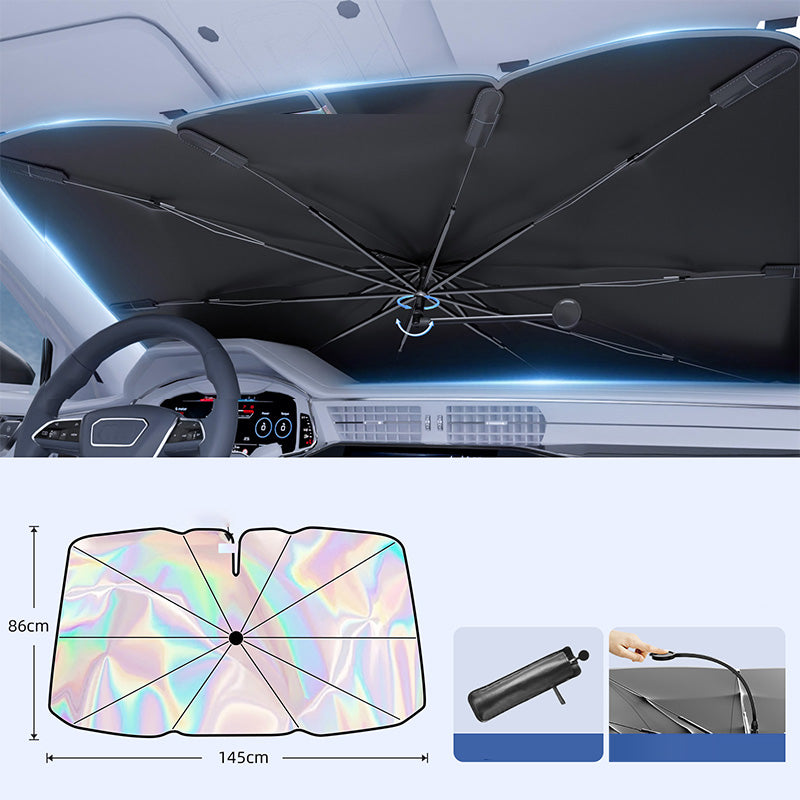Exclusive 50% OFF | Bendable Car Windshield Sunshade Umbrella | 360° Flexible Rod for Large Screens | Nano Titanium Silver Heat Reflection & 10-Rib Alloy Frame✨