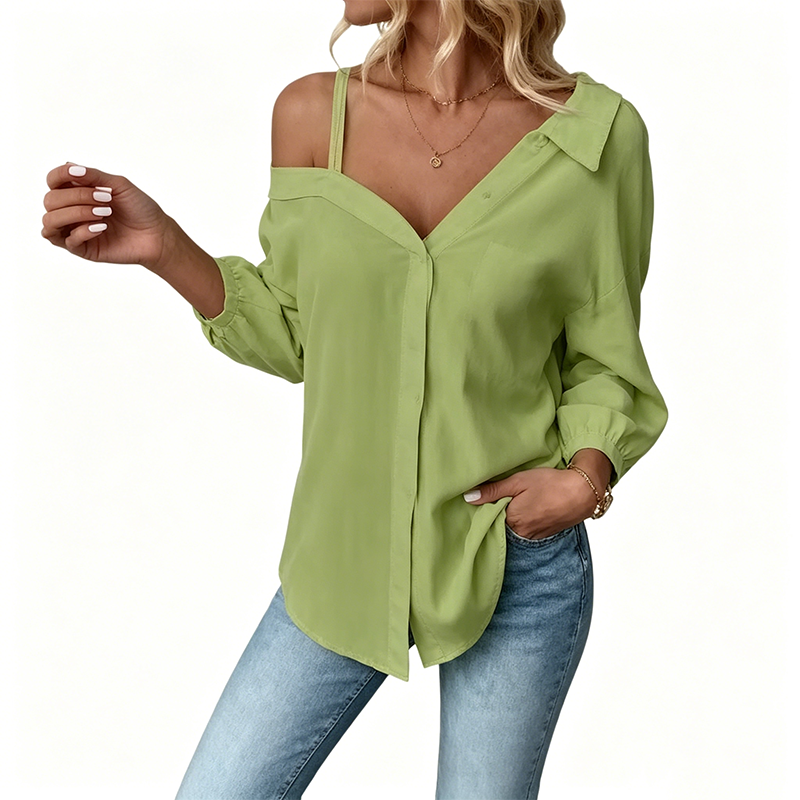 📢📢50% OFF !! ⏰Women's Casual Off-Shoulder Button-Down Shirt