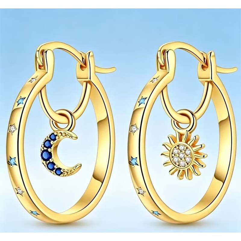 🌙 Celestial Sun & Moon Hoops – Layered, Symbolic, Hypoallergenic ✨