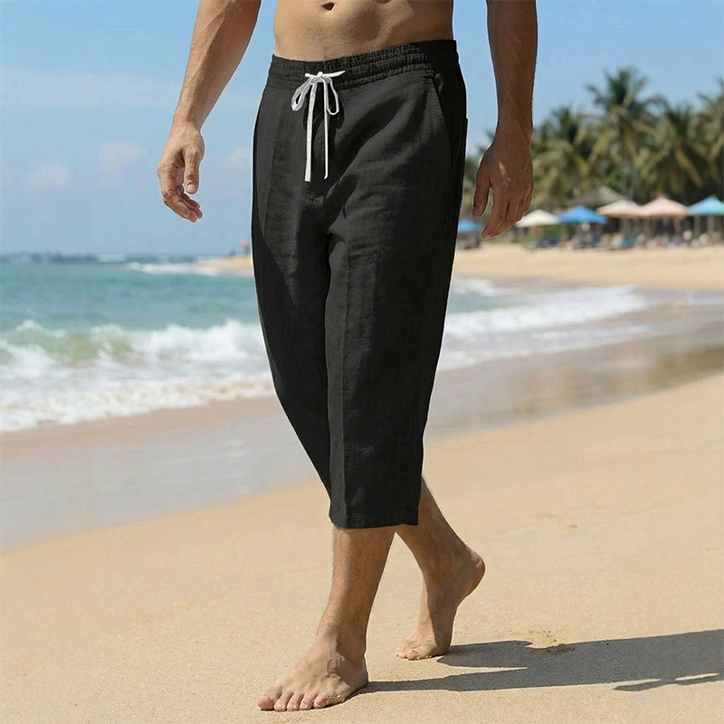👖Men's Breathable Linen Blend Capri Pants | Adjustable Drawstring Summer Trousers with Deep Pockets - Limited 50% OFF
