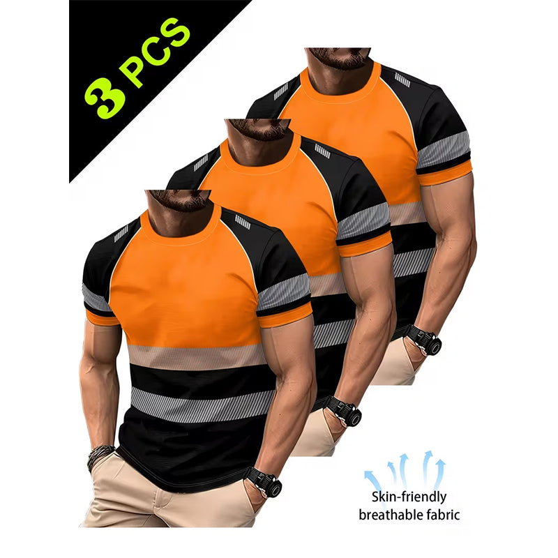🔥Exclusive 50% OFF | Men's 3-Pack Cooling Activewear Shirts | Breathable Moisture-Wicking Gym Tops | Dynamic Contrast Short Sleeve T-Shirts for Running & Training
