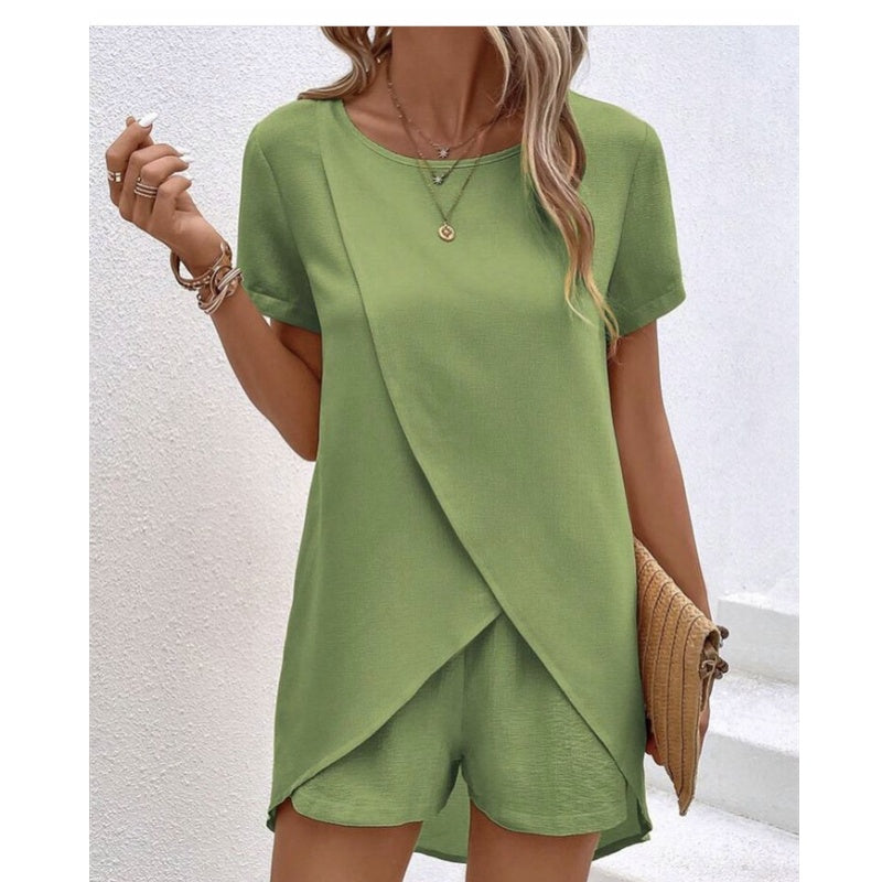 ๐ 2026 Sale โ Over 18,000 Sold ๐ Solid Color Short Sleeve Wrap Top & Shorts Set ๐ธ