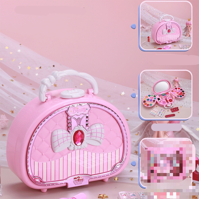 💄Kids Washable Makeup Toy Set with Portable Pink Handbag
