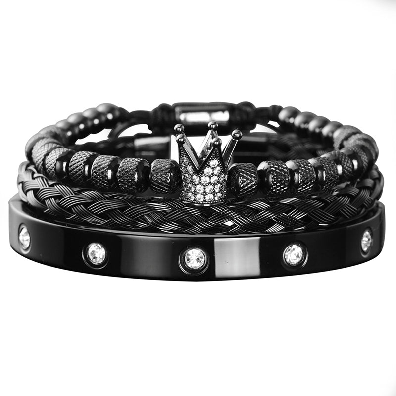 👑 50% OFF! ✨ Men's Stainless Steel Crown Bracelet 3-Piece Set – Hand-Set AAA Zircons, PVD Electroplating & Adjustable 17-21cm Fit – Urban Luxury for Suits & Street Style 💎