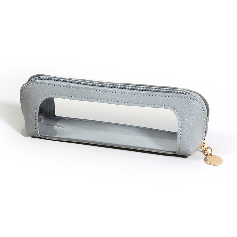 Transparent Window PU Leather Pencil Case