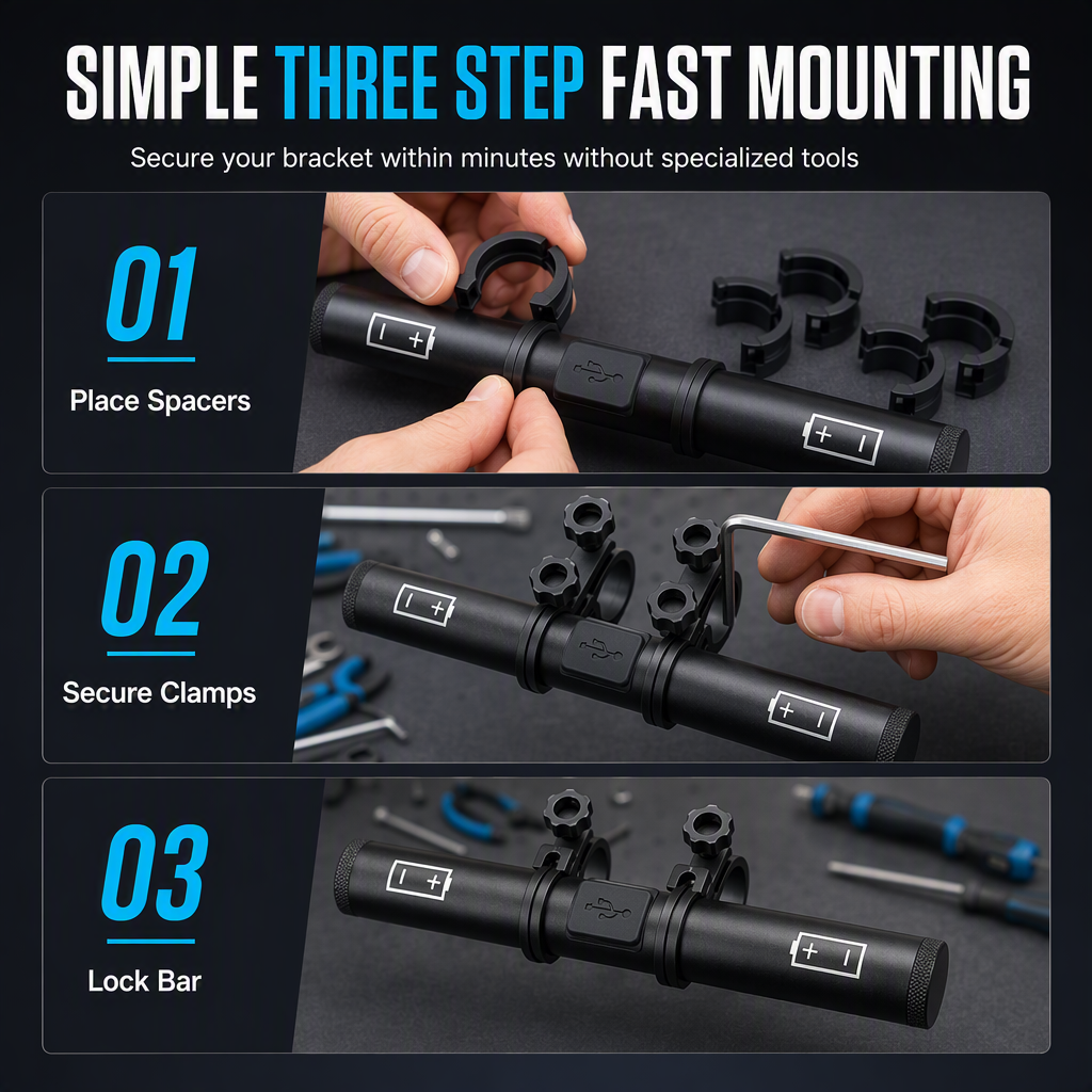Bicycle Handlebar Extender Bracket with USB Power Bank Function and Bike Light Flashlight Mount