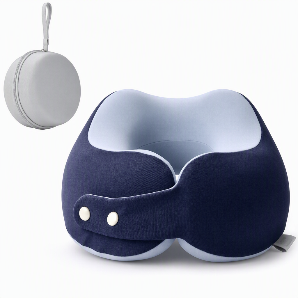 ⏳🔥LIMITED-TIME 50% OFF! ⏰Memory Foam U-Shaped Travel Neck Pillow with Ice Silk Cover and Magnetic Buckle for Portable Neck Support