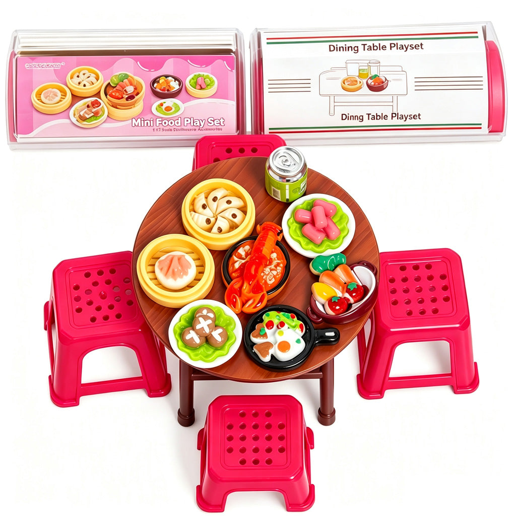 🏠 50% OFF! ✨ Miniature Folding Table & Chair Toy Set – Retro Wood-Grain Scale Models, Realistic Simulated Play Food & Space-Saving Foldable Design – Perfect Dollhouse Pretend Play for Kids 🍽️