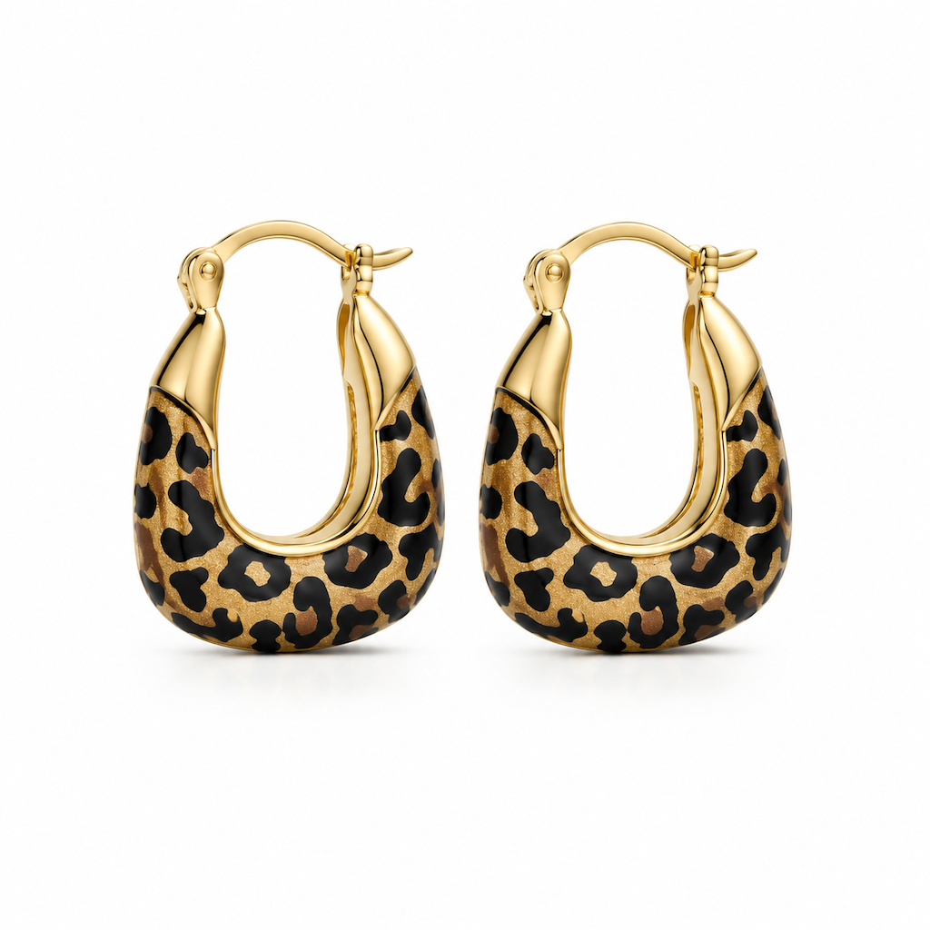 🎁2026 New Arrivals 50% OFF💥Vintage Leopard Print U Shaped Huggie Hoop Earrings for Women