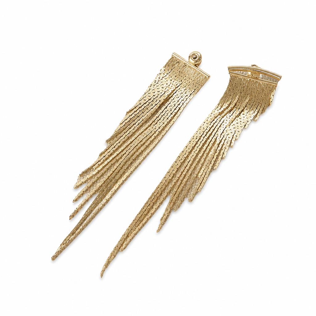 Gold Long Tassel Dangle Earrings Statement Irregular Beveled Drop Earrings for Women 1 Pair