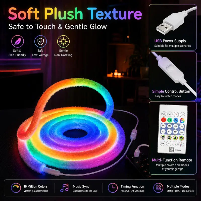 ⏳Limited-time 50% off⏰Faux Fur Neon Light Strip – 360° all-round glow 🌈💈