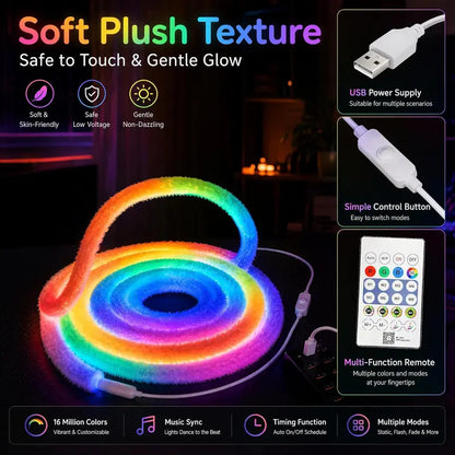 ⏳Limited-time 50% off⏰Faux Fur Neon Light Strip – 360° all-round glow 🌈💈