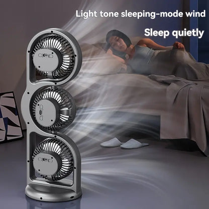 3-Head USB Desk Fan, 720° Air Circulation Cooling Fan with 5-Speed Wind, Ultra-Quiet for Bedroom/Office/Camping, Portable Rechargeable Battery Mini Air Cooler, Perfect Thanksgiving/Christmas/Halloween Gift for Home Travel, Rechargeable Personal Fan