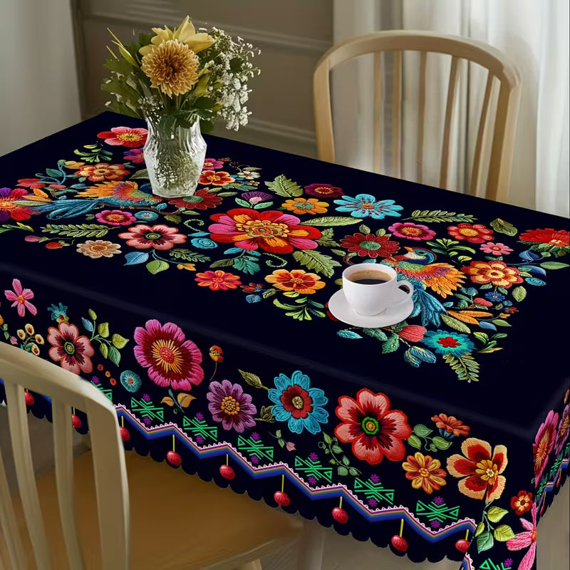 📢📢50% OFF !! ⏰Mexican Floral Tablecloth With Scalloped Edge