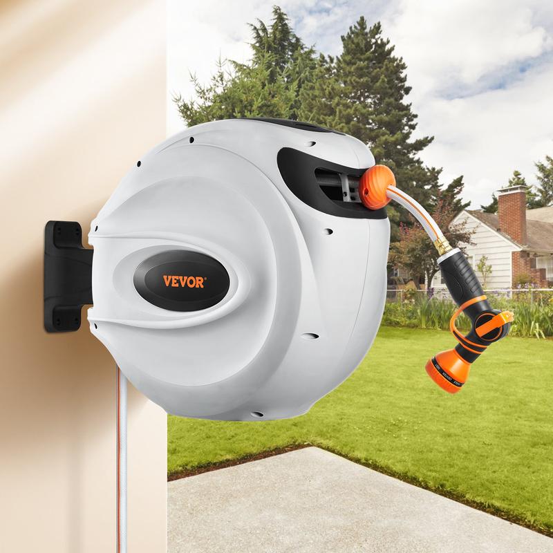 🔥VEVOR Retractable Hose Reel – 65–130 FT, Auto Rewind, 9‑Pattern Nozzle, Wall Mount