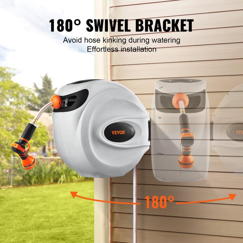 🔥VEVOR Retractable Hose Reel – 65–130 FT, Auto Rewind, 9‑Pattern Nozzle, Wall Mount