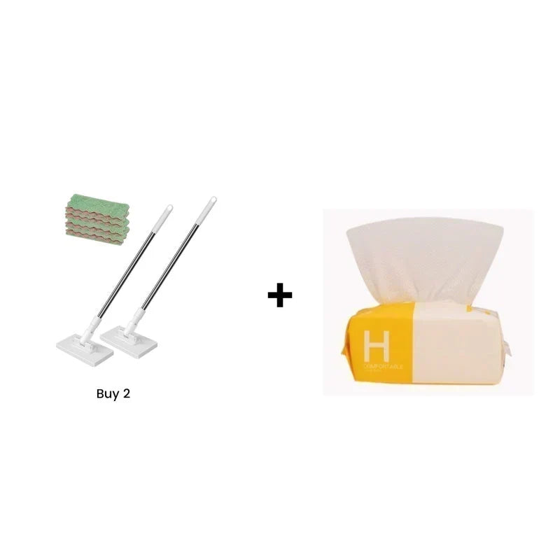 🧹50% OFF NOW! Auto-Clamp Flat Mop with Stainless Steel Extended Handle – One-Click Release Floor Mop, Works With Old Towels, Reusable Mop for Household Hard Surface Cleaning