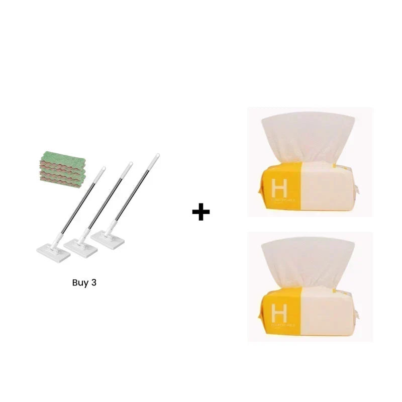 🧹50% OFF NOW! Auto-Clamp Flat Mop with Stainless Steel Extended Handle – One-Click Release Floor Mop, Works With Old Towels, Reusable Mop for Household Hard Surface Cleaning