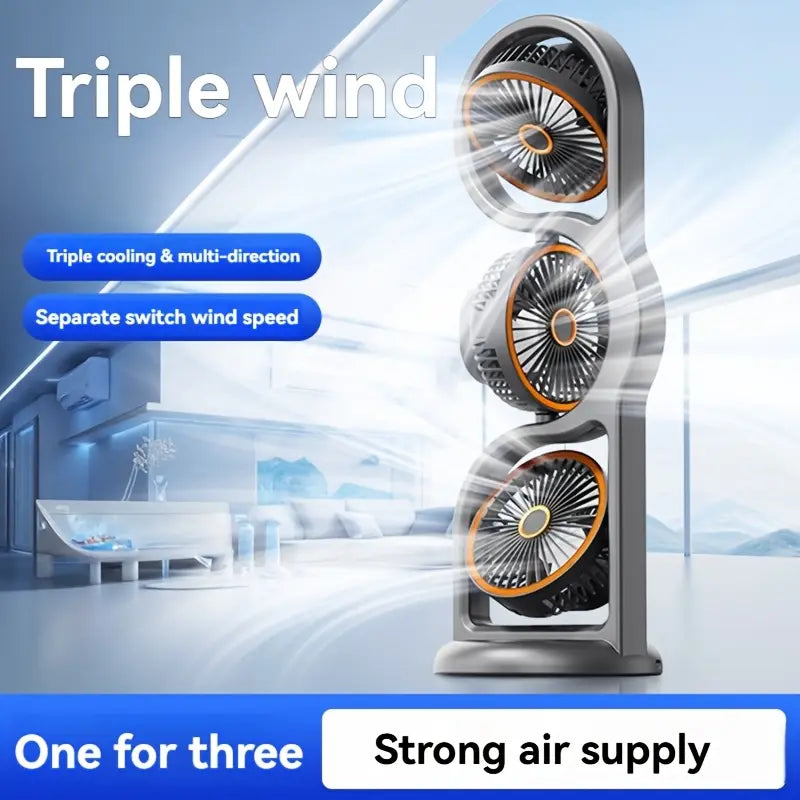 3-Head USB Desk Fan, 720° Air Circulation Cooling Fan with 5-Speed Wind, Ultra-Quiet for Bedroom/Office/Camping, Portable Rechargeable Battery Mini Air Cooler, Perfect Thanksgiving/Christmas/Halloween Gift for Home Travel, Rechargeable Personal Fan