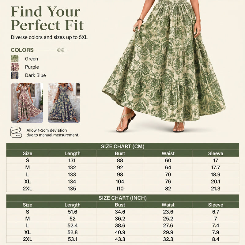 👗 New Arrival 56% OFF🦋Women's V-Neck Floral Smocked Maxi Dress – Elegant, Bohemian, Lightweight