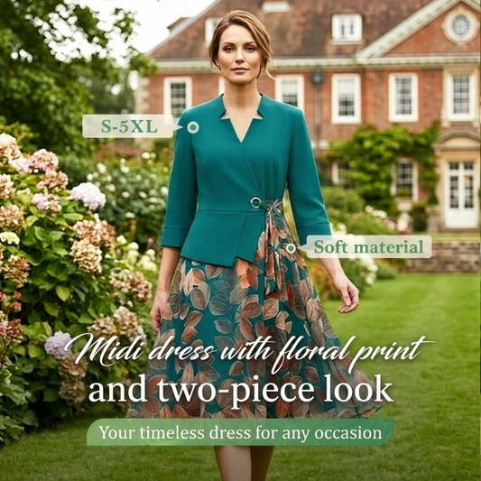 Elegant Faux Two-Piece Leaf Print Dress