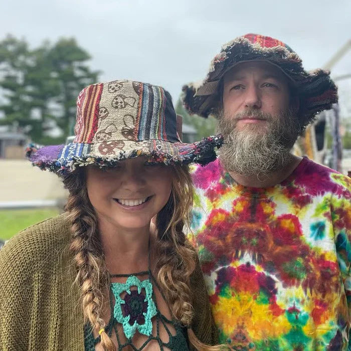 Patchwork Multicolored Mushroom Hemp Hat with Pocket