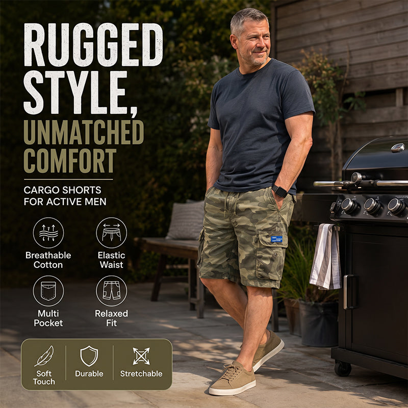 🩳 LIMITED-TIME 50% OFF! ✨ Men's Casual Relaxed Fit Cargo Shorts – Multi-Pockets, Breathable, Rugged 🌲