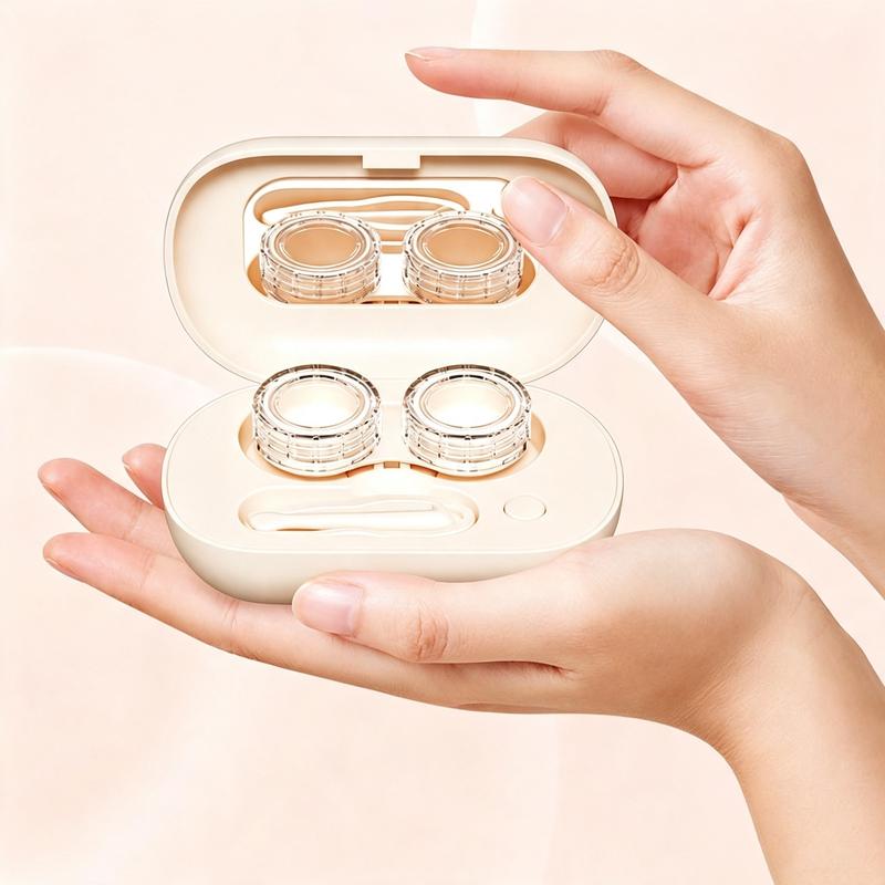 Magnetic Closure Pink Lens Travel Storage Box With Inner Vanity Mirror