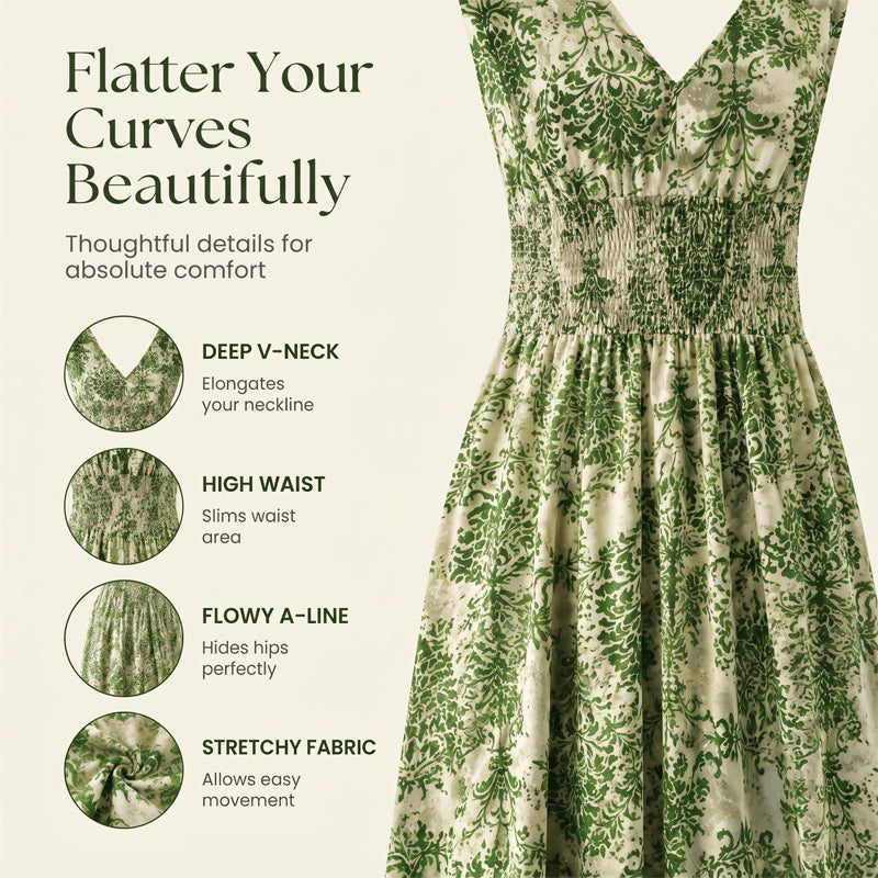 👗 New Arrival 56% OFF🦋Women's V-Neck Floral Smocked Maxi Dress – Elegant, Bohemian, Lightweight