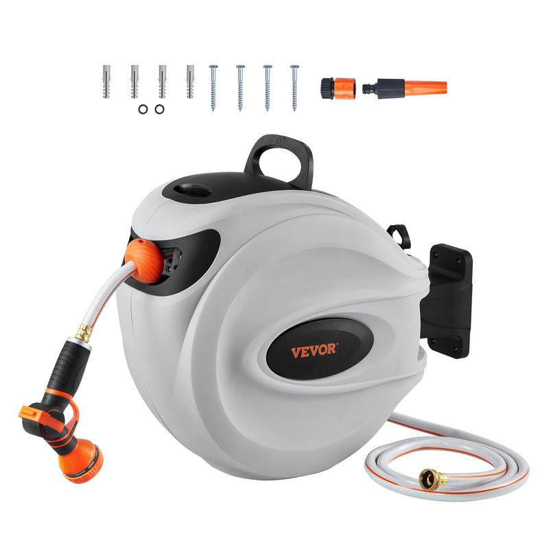 🔥VEVOR Retractable Hose Reel – 65–130 FT, Auto Rewind, 9‑Pattern Nozzle, Wall Mount