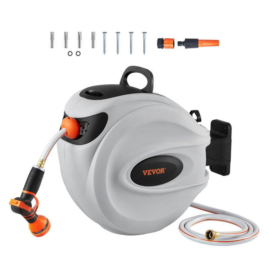 🔥VEVOR Retractable Hose Reel – 65–130 FT, Auto Rewind, 9‑Pattern Nozzle, Wall Mount