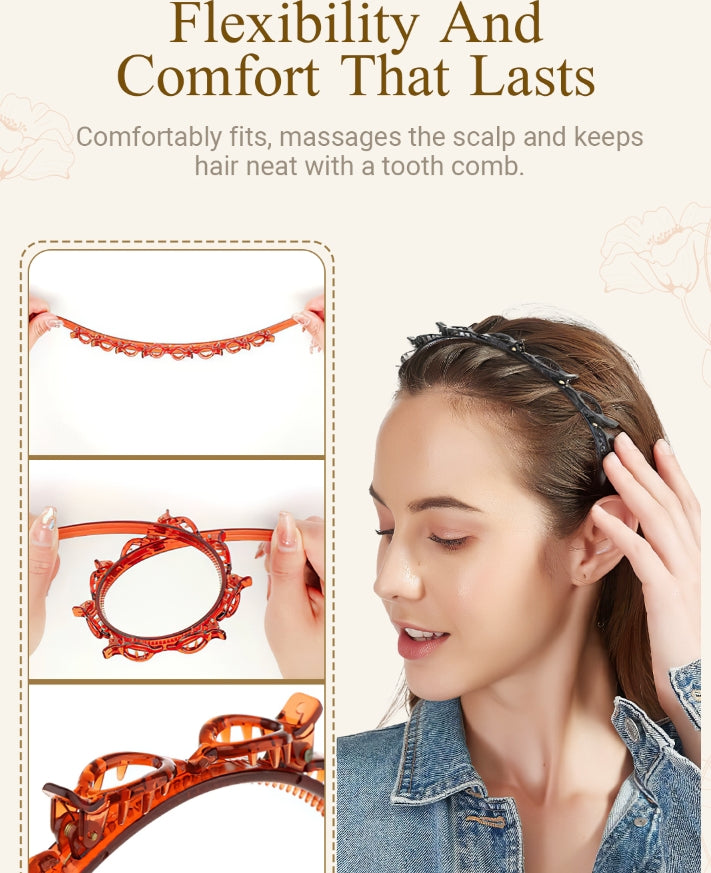 🌸 50% OFF! ✨ 2-in-1 Braided Hairband with Hair Clips – Non-Slip Toothed Headband with Multi-Clip Top Rail for Quick 30-Second Bangs Styling & Flyaway Control, Ultra-Flexible Break-Resistant Eco-Resin – for Women Girls Teens & Kids 🎀