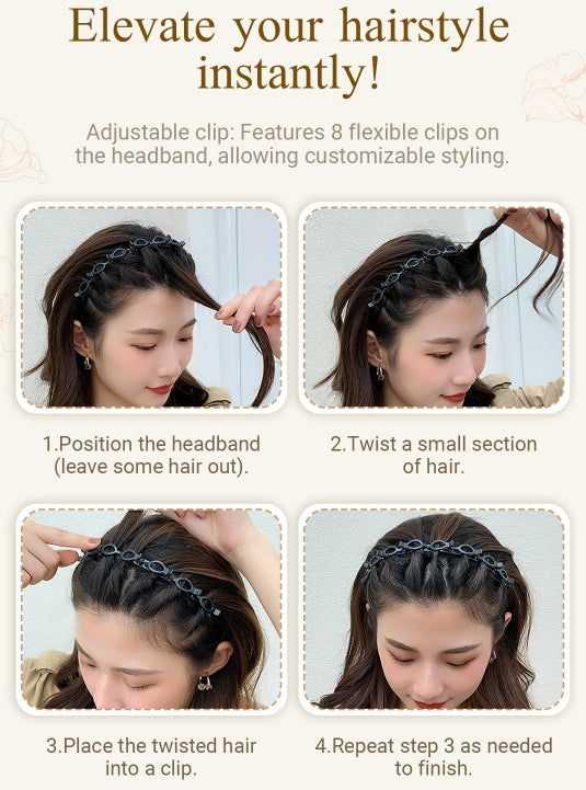 🌸 50% OFF! ✨ 2-in-1 Braided Hairband with Hair Clips – Non-Slip Toothed Headband with Multi-Clip Top Rail for Quick 30-Second Bangs Styling & Flyaway Control, Ultra-Flexible Break-Resistant Eco-Resin – for Women Girls Teens & Kids 🎀