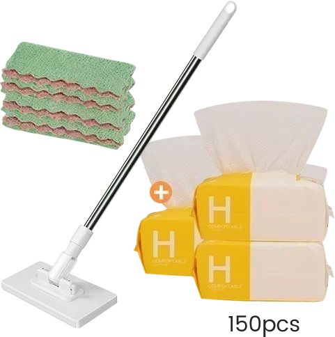 🧹50% OFF NOW! Auto-Clamp Flat Mop with Stainless Steel Extended Handle – One-Click Release Floor Mop, Works With Old Towels, Reusable Mop for Household Hard Surface Cleaning