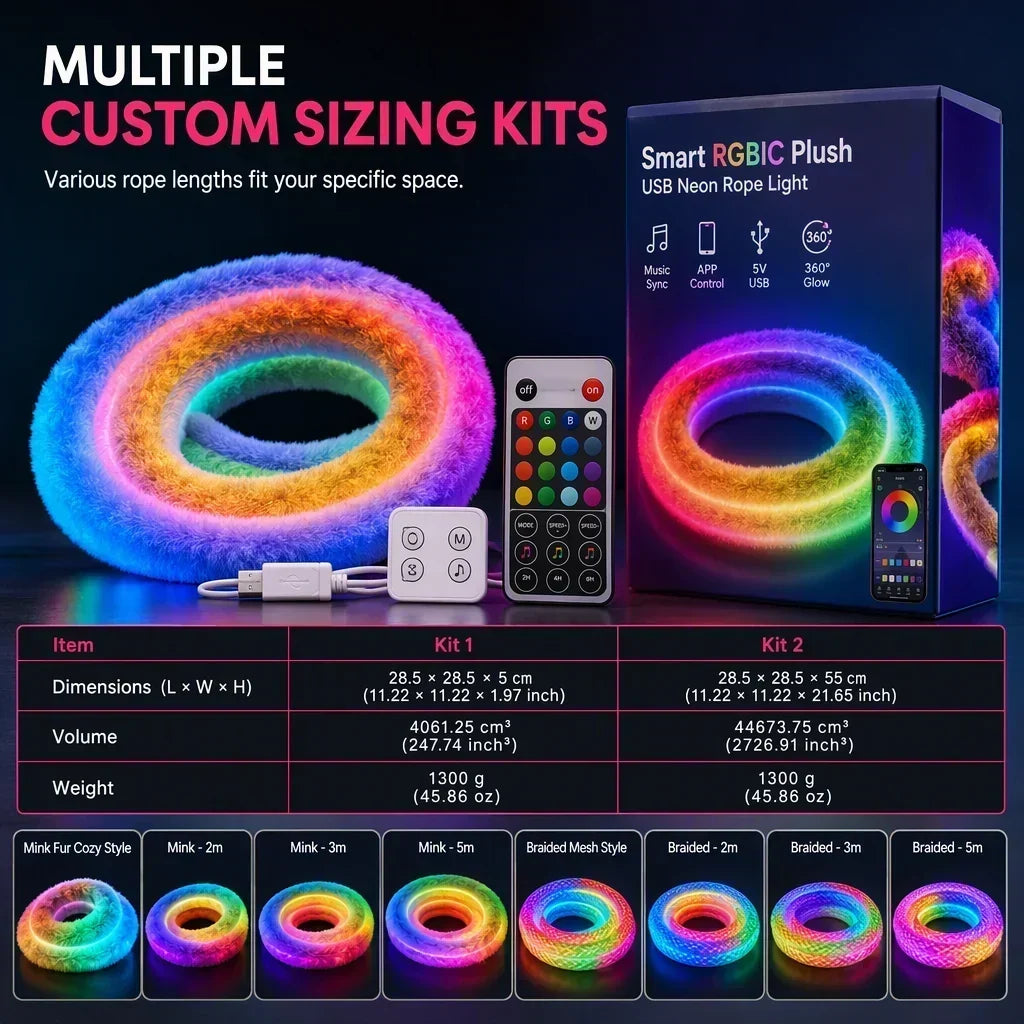 ⏳Limited-time 50% off⏰Faux Fur Neon Light Strip – 360° all-round glow 🌈💈