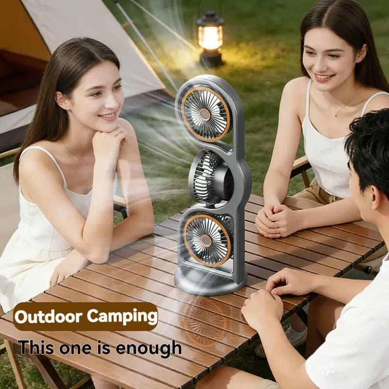 3-Head USB Desk Fan, 720° Air Circulation Cooling Fan with 5-Speed Wind, Ultra-Quiet for Bedroom/Office/Camping, Portable Rechargeable Battery Mini Air Cooler, Perfect Thanksgiving/Christmas/Halloween Gift for Home Travel, Rechargeable Personal Fan