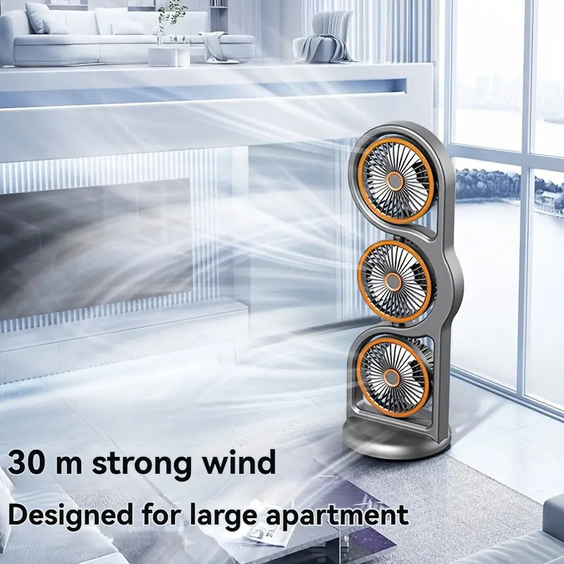 3-Head USB Desk Fan, 720° Air Circulation Cooling Fan with 5-Speed Wind, Ultra-Quiet for Bedroom/Office/Camping, Portable Rechargeable Battery Mini Air Cooler, Perfect Thanksgiving/Christmas/Halloween Gift for Home Travel, Rechargeable Personal Fan