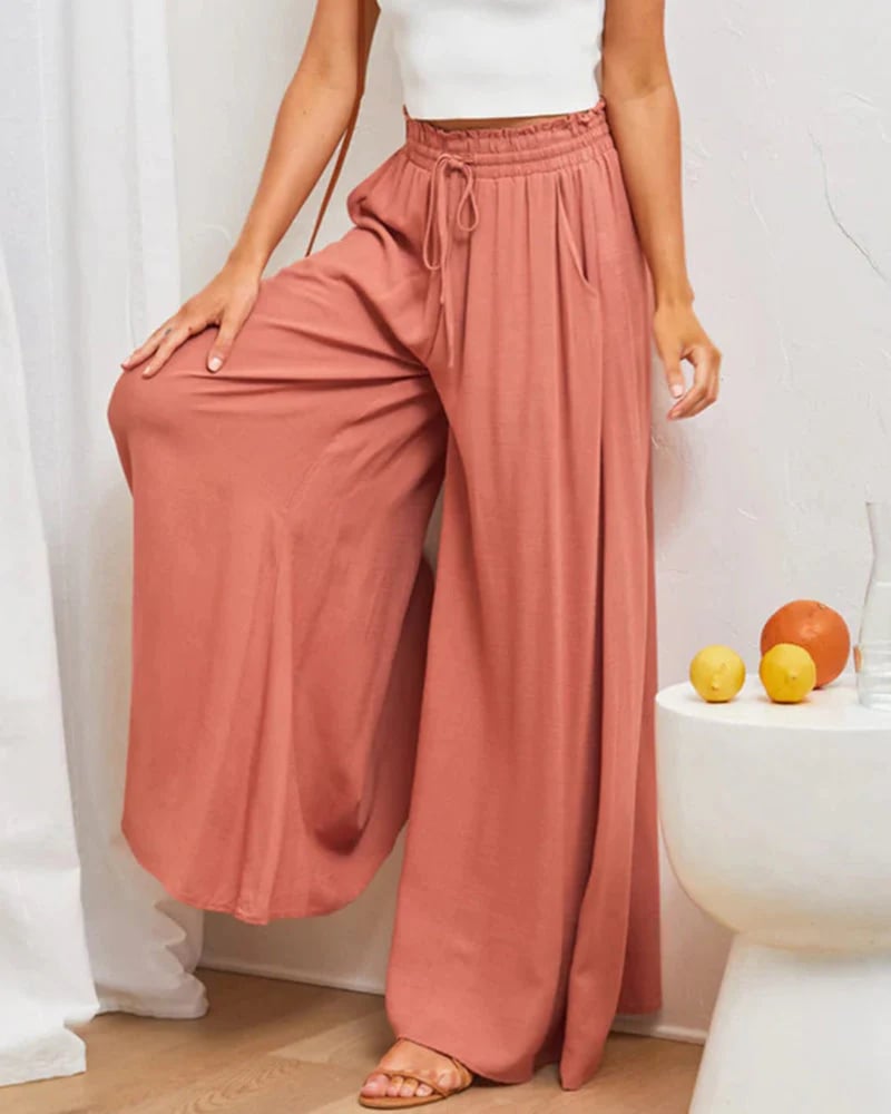 👖 50% OFF NOW! ✨ Solid-Color Wide-Leg High-Waisted Pants – Cotton Blend, Loose Fit & Adjustable Drawstring 🌿