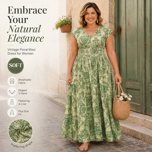👗 New Arrival 50% OFF🦋Women's V-Neck Floral Smocked Maxi Dress – Elegant, Bohemian, Lightweight