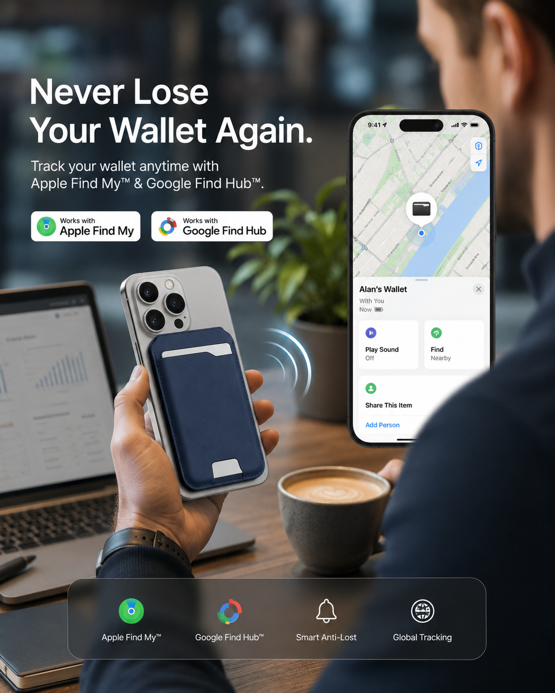 🔥50K+ SOLD!🔥Smart MagSafe Wallet Made of Genuine Nappa Leather – with Apple Find My™ & Google Find Hub™, RFID Protection, and Wireless Charging.