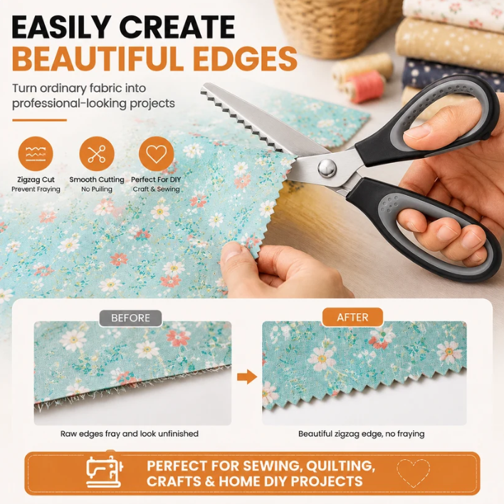 🥳2026 HOT SALE🥳💞50K+ SOLD! ✂️🧵 50% OFF! Serrated Sewing Scissors – zigzag blades stop fabric fraying. Ultra-sharp stainless steel cuts clean to the tip – perfect for quilting, sewing & crafts! 🪡✨