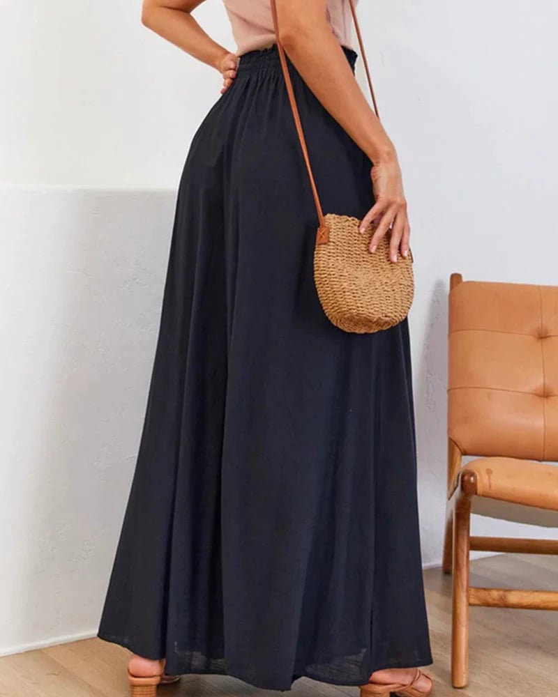 👖 50% OFF NOW! ✨ Solid-Color Wide-Leg High-Waisted Pants – Cotton Blend, Loose Fit & Adjustable Drawstring 🌿
