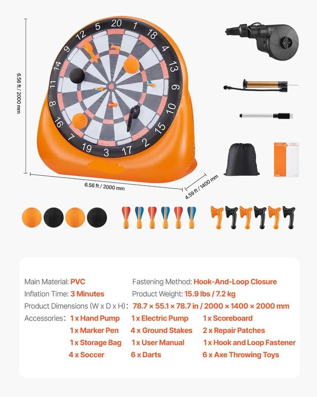 🎯⚽️Inflatable soccer dartboard, giant soccer dartboard, comes with 2 soccer balls and air pump, can be set up in 3 minutes, ideal for large garden games.