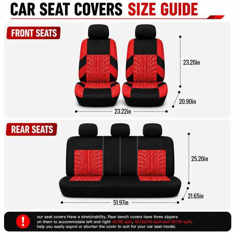 ⏳🔥LIMITED-TIME 50% OFF! ⏰Car Seat Covers for 5 Seats Universal, Fabric Breathable Car Front & Rear Seat Protectors, Airbag Compatible, Full Protection, Fits Most Cars Trucks Vans SUVs, Red Gray Black Blue Seat Covers